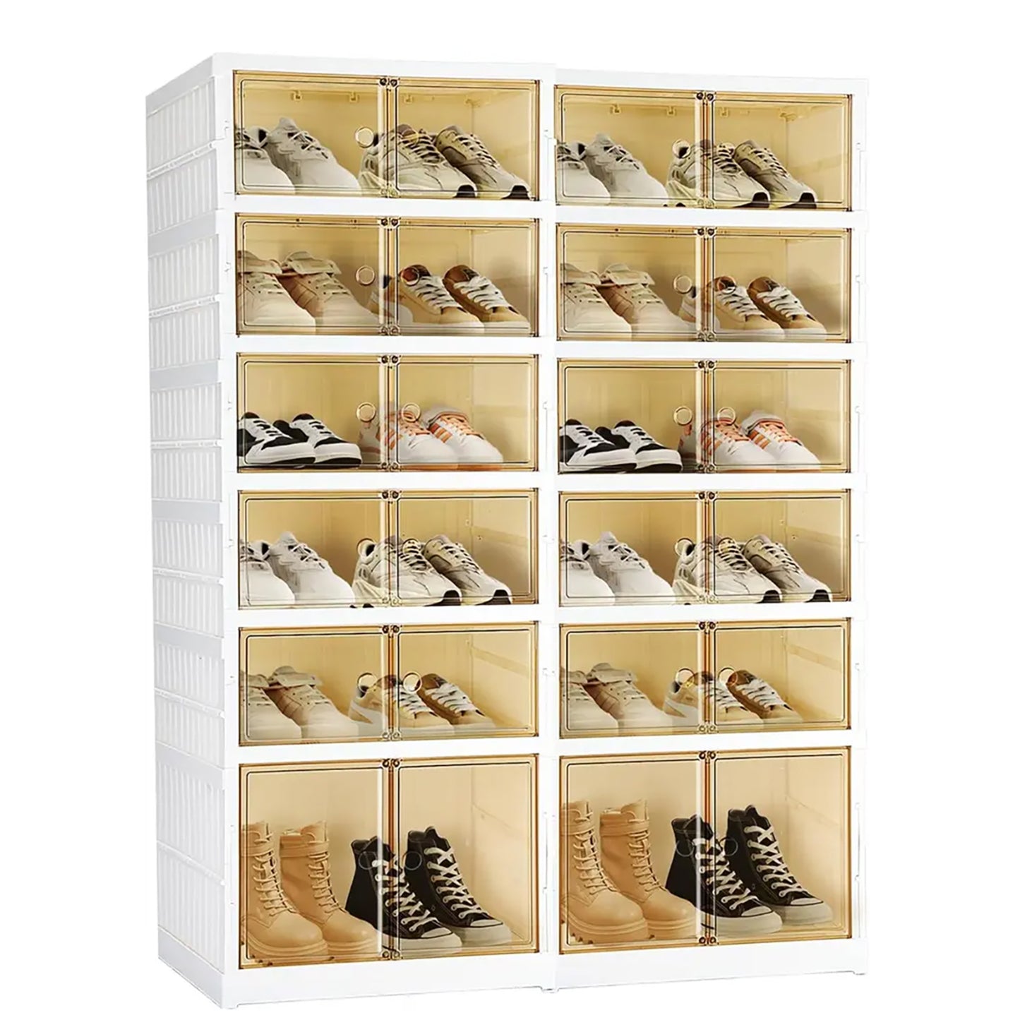 Asnews 3/6/9-Tier Foldable Shoe Organizer Storage Box, Portable Shoes Storage Cabinet with Cover, Magnetic Clear Door