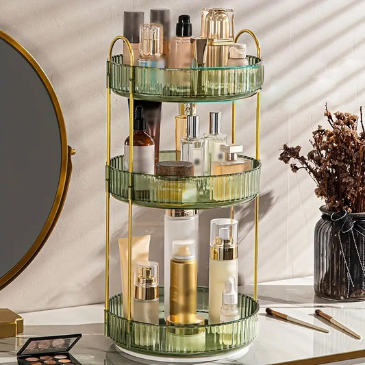 Asnews 360° Rotating Makeup Organizer, 2/3 Tier Adjustable Perfume Organizer for Dresser, Multi-Function Spinning Cosmetics Skincare Storage for Bedroom, Dresser, Countertop (Green)