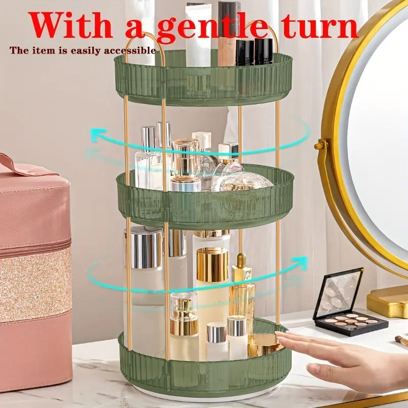 Asnews 360° Rotating Makeup Organizer, 2/3 Tier Adjustable Perfume Organizer for Dresser, Multi-Function Spinning Cosmetics Skincare Storage for Bedroom, Dresser, Countertop (Green)