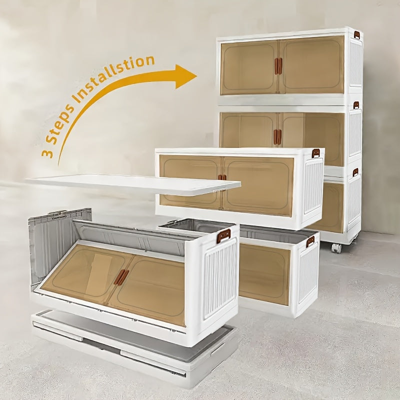 2/3/4/5Layer Extra Large Storage Cabinet, Multi-tier Foldable Storage Box With Doors, Stackable Storage Containers For Shoes Sundries Books Clothes, Household Storage Organizer For Closet, Wardrobe, Bedroom, Bathroom, Office, Kitchen
