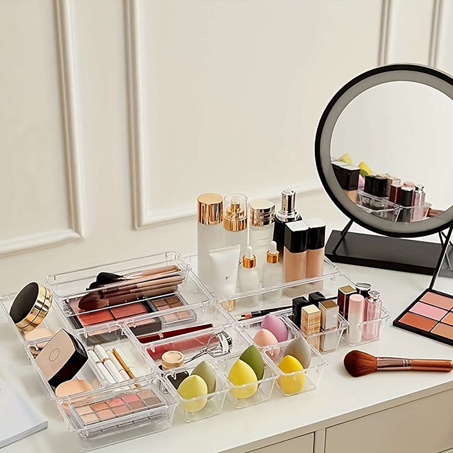 Asnews Plastic Drawer Organizers Set, Multiple Vanity Organizer, Makeup and Desk Drawer Organizer Trays, Organization and Storage for Makeup, Bathroom, Kitchen Utensils and Office