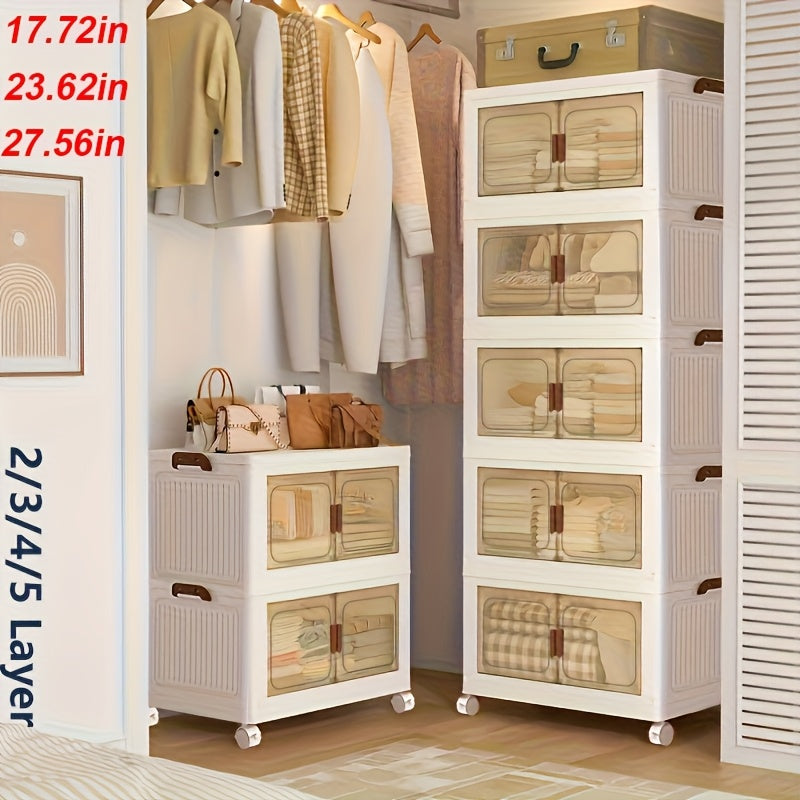 2/3/4/5Layer Extra Large Storage Cabinet, Multi-tier Foldable Storage Box With Doors, Stackable Storage Containers For Shoes Sundries Books Clothes, Household Storage Organizer For Closet, Wardrobe, Bedroom, Bathroom, Office, Kitchen