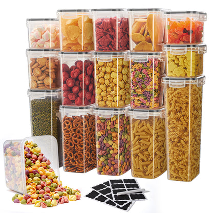 Asnews 15 Pcs Airtight Food Storage Containers with Lids, Kitchen Storage Container for Cereal, Dry Food, Flour and Sugar