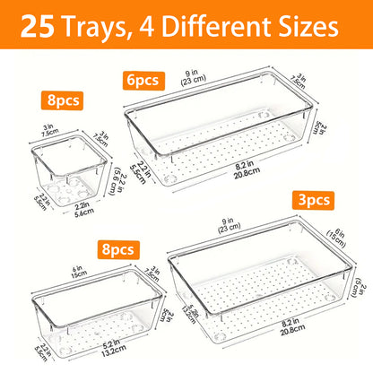 Asnews Plastic Drawer Organizers Set, Multiple Vanity Organizer, Makeup and Desk Drawer Organizer Trays, Organization and Storage for Makeup, Bathroom, Kitchen Utensils and Office