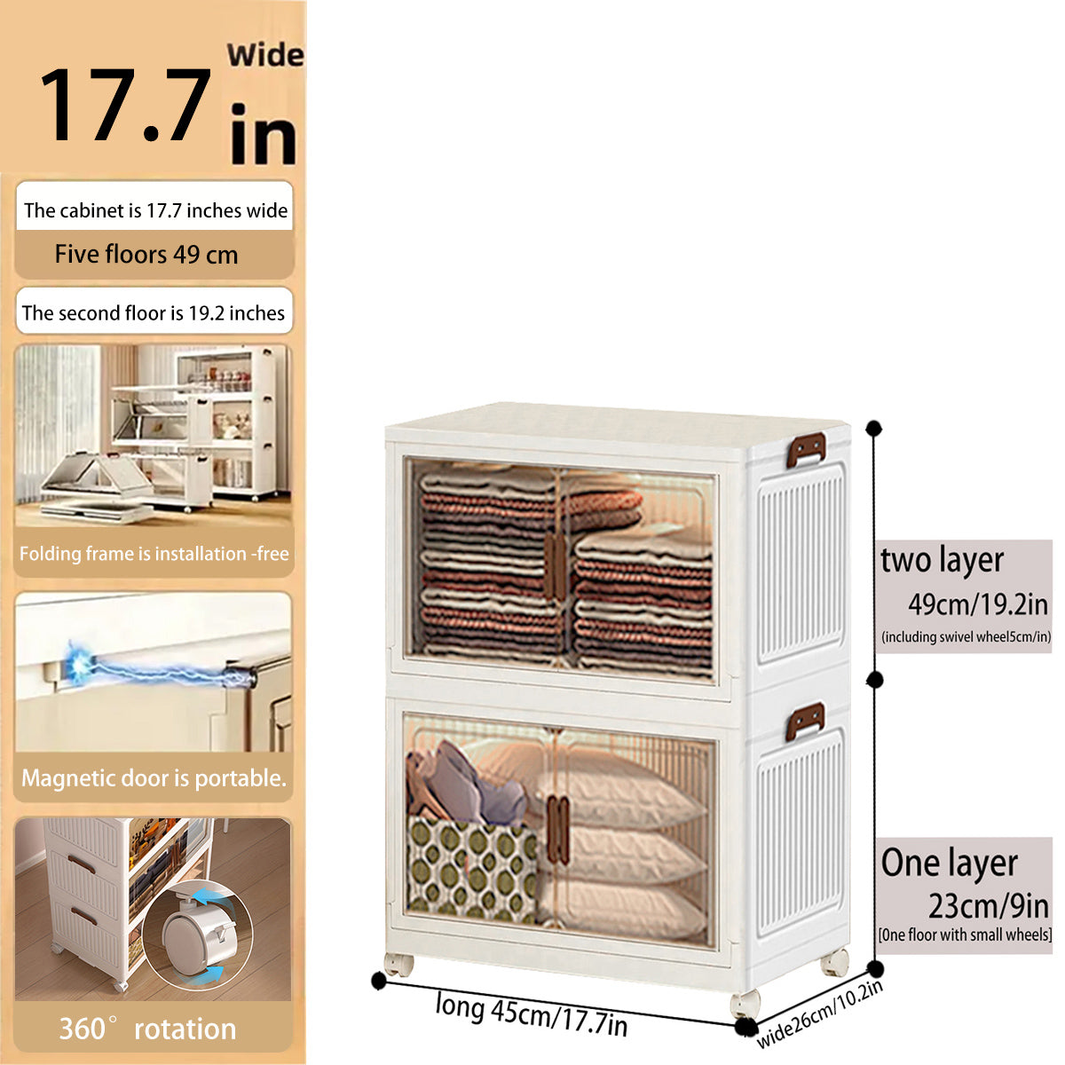 2/3/4/5Layer Extra Large Storage Cabinet, Multi-tier Foldable Storage Box With Doors, Stackable Storage Containers For Shoes Sundries Books Clothes, Household Storage Organizer For Closet, Wardrobe, Bedroom, Bathroom, Office, Kitchen