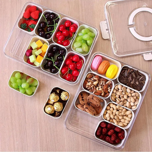Storage container, 4 locking food trays, transparent leak proof and reusable food sealing box, used for meat, candy, fruits, nuts, snacks, kitchen organization and storage, kitchen accessories