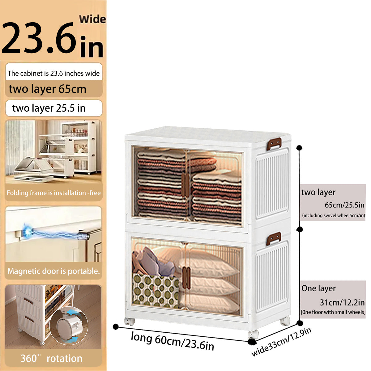 2/3/4/5Layer Extra Large Storage Cabinet, Multi-tier Foldable Storage Box With Doors, Stackable Storage Containers For Shoes Sundries Books Clothes, Household Storage Organizer For Closet, Wardrobe, Bedroom, Bathroom, Office, Kitchen