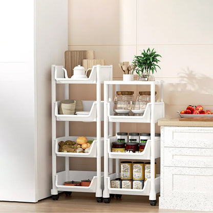 Asnews 3/4/5 Tier Plastic Rolling Cart Organizer with Lockable Caster Wheels, Bathroom Kitchen Office Workshop White