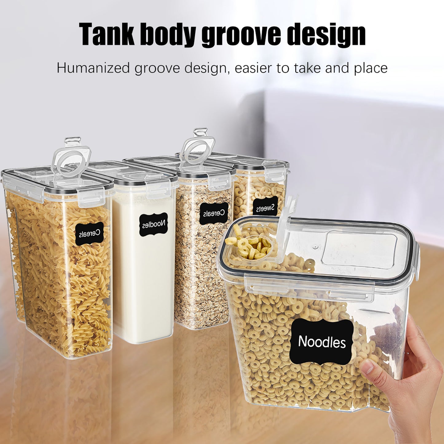 Asnews Kitchen Cereal Containers Storage Set with Lids – 4 Pack 2.5L/4L Airtight Food Storage Containers for Pantry Organization and Storage