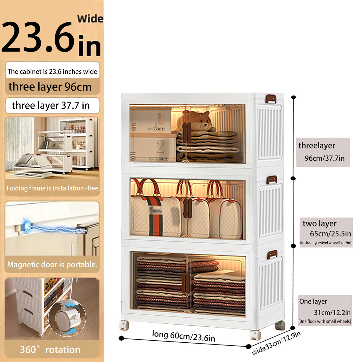 2/3/4/5Layer Extra Large Storage Cabinet, Multi-tier Foldable Storage Box With Doors, Stackable Storage Containers For Shoes Sundries Books Clothes, Household Storage Organizer For Closet, Wardrobe, Bedroom, Bathroom, Office, Kitchen