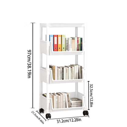 Asnews 3/4/5 Tier Plastic Rolling Cart Organizer with Lockable Caster Wheels, Bathroom Kitchen Office Workshop White