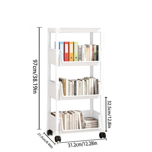 Asnews 3/4/5 Tier Plastic Rolling Cart Organizer with Lockable Caster Wheels, Bathroom Kitchen Office Workshop White