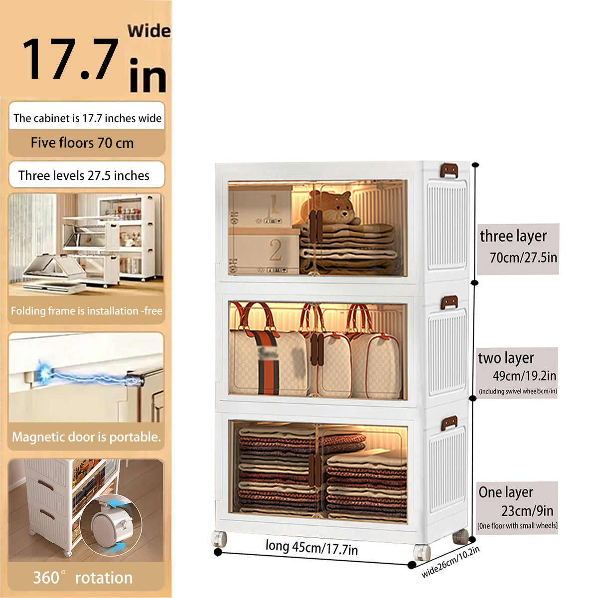 2/3/4/5Layer Extra Large Storage Cabinet, Multi-tier Foldable Storage Box With Doors, Stackable Storage Containers For Shoes Sundries Books Clothes, Household Storage Organizer For Closet, Wardrobe, Bedroom, Bathroom, Office, Kitchen