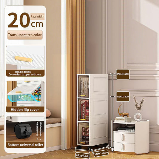 Asnews 3/4/5/6-Tiers Plastic Tall Narrow Storage Cabinet with Movable Wheels, 90° Flip Door Design, Foldable Slim Bathroom Storage Cabinet for Small Space, Bathroom, Kitchen, Laundry
