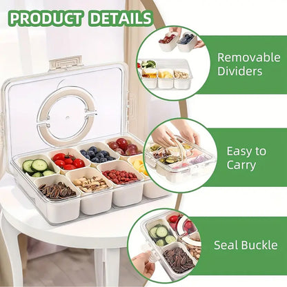 Storage container, 4 locking food trays, transparent leak proof and reusable food sealing box, used for meat, candy, fruits, nuts, snacks, kitchen organization and storage, kitchen accessories