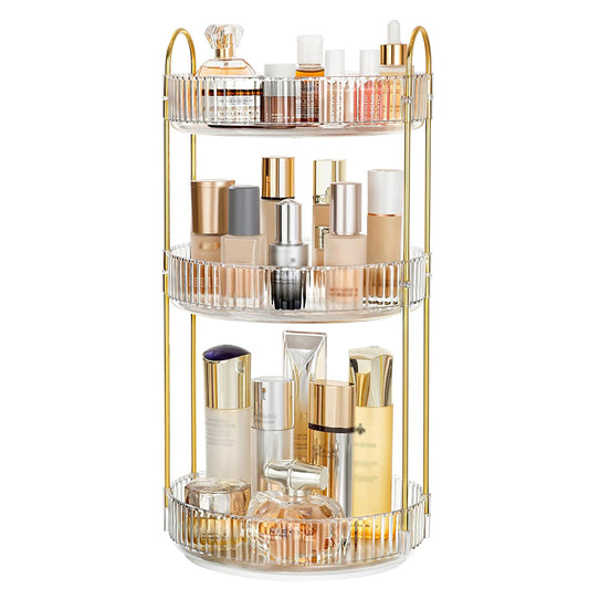 Asnews 360° Rotating Makeup Organizer, 2/3 Tier Adjustable Perfume Organizer for Dresser, Multi-Function Spinning Cosmetics Skincare Storage for Bedroom, Dresser, Countertop (Clear)