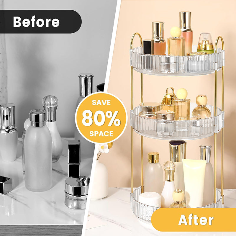 Asnews 360° Rotating Makeup Organizer, 2/3 Tier Adjustable Perfume Organizer for Dresser, Multi-Function Spinning Cosmetics Skincare Storage for Bedroom, Dresser, Countertop (Clear)