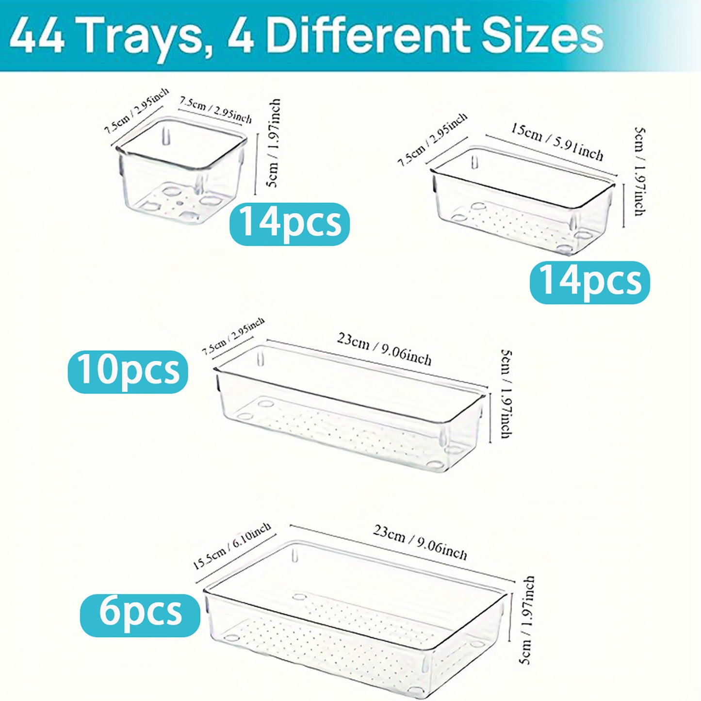 Asnews Plastic Drawer Organizers Set, Multiple Vanity Organizer, Makeup and Desk Drawer Organizer Trays, Organization and Storage for Makeup, Bathroom, Kitchen Utensils and Office