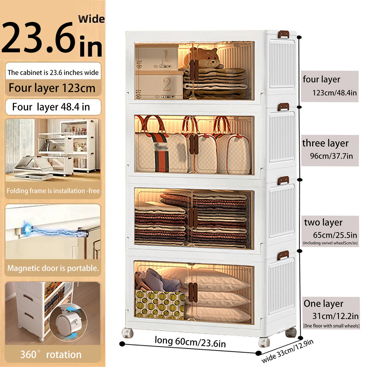 2/3/4/5Layer Extra Large Storage Cabinet, Multi-tier Foldable Storage Box With Doors, Stackable Storage Containers For Shoes Sundries Books Clothes, Household Storage Organizer For Closet, Wardrobe, Bedroom, Bathroom, Office, Kitchen