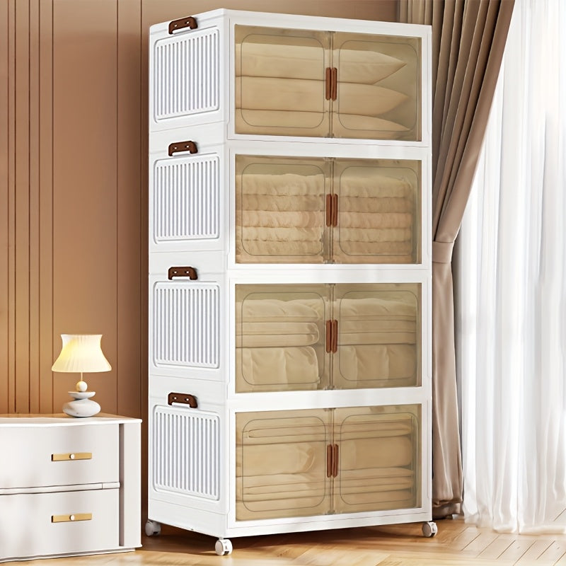 2/3/4/5Layer Extra Large Storage Cabinet, Multi-tier Foldable Storage Box With Doors, Stackable Storage Containers For Shoes Sundries Books Clothes, Household Storage Organizer For Closet, Wardrobe, Bedroom, Bathroom, Office, Kitchen