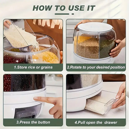 Asnews 360° Rotating Cereal Dispenser Container, Rice Dispenser Storage Container for Kitchen, BPA-free, White