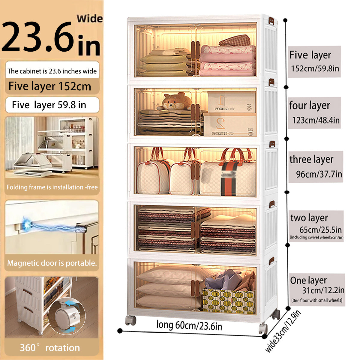 2/3/4/5Layer Extra Large Storage Cabinet, Multi-tier Foldable Storage Box With Doors, Stackable Storage Containers For Shoes Sundries Books Clothes, Household Storage Organizer For Closet, Wardrobe, Bedroom, Bathroom, Office, Kitchen