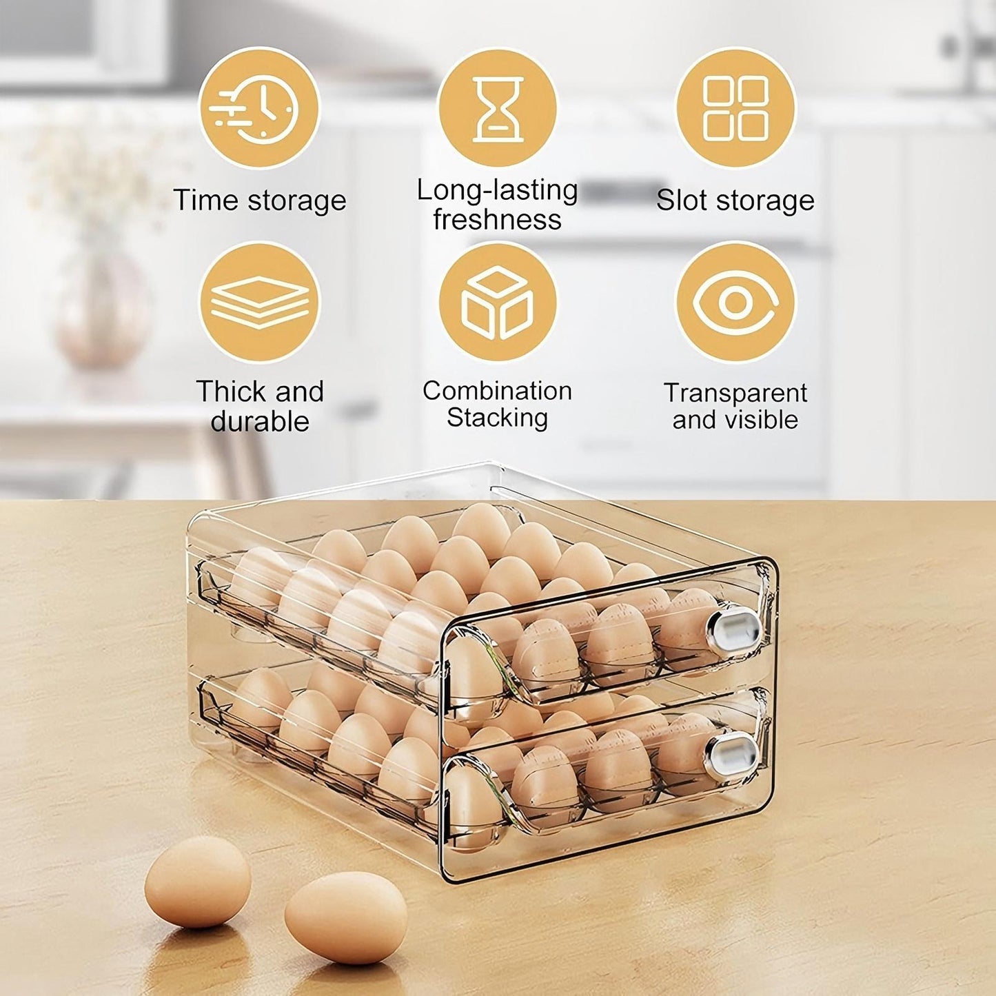 Asnews 40/60 Eggs Organizer for Refrigerator, Large Egg Holder for Fridge, Clear Plastic Container Drawer for Egg