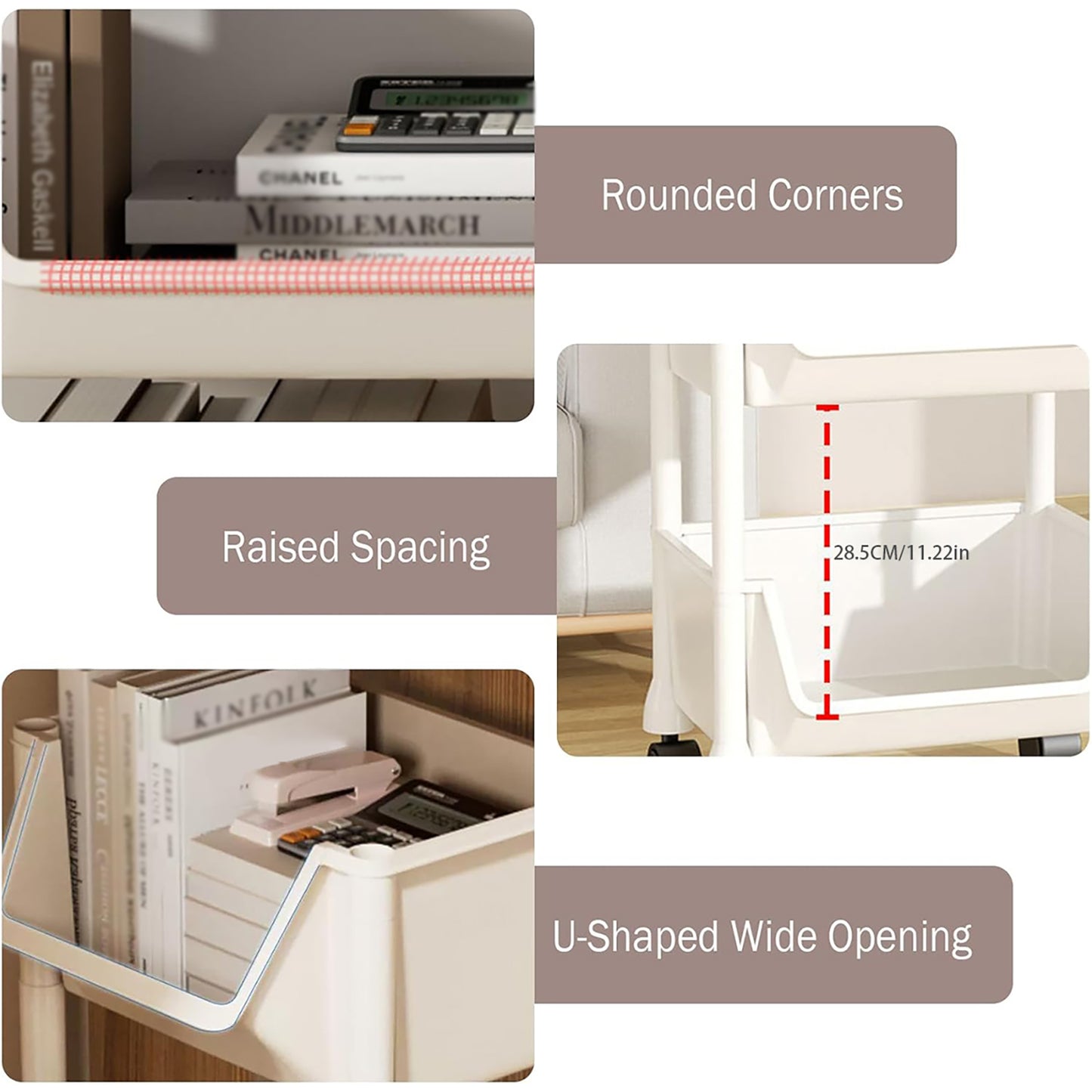 Asnews 3/4/5 Tier Plastic Rolling Cart Organizer with Lockable Caster Wheels, Bathroom Kitchen Office Workshop White