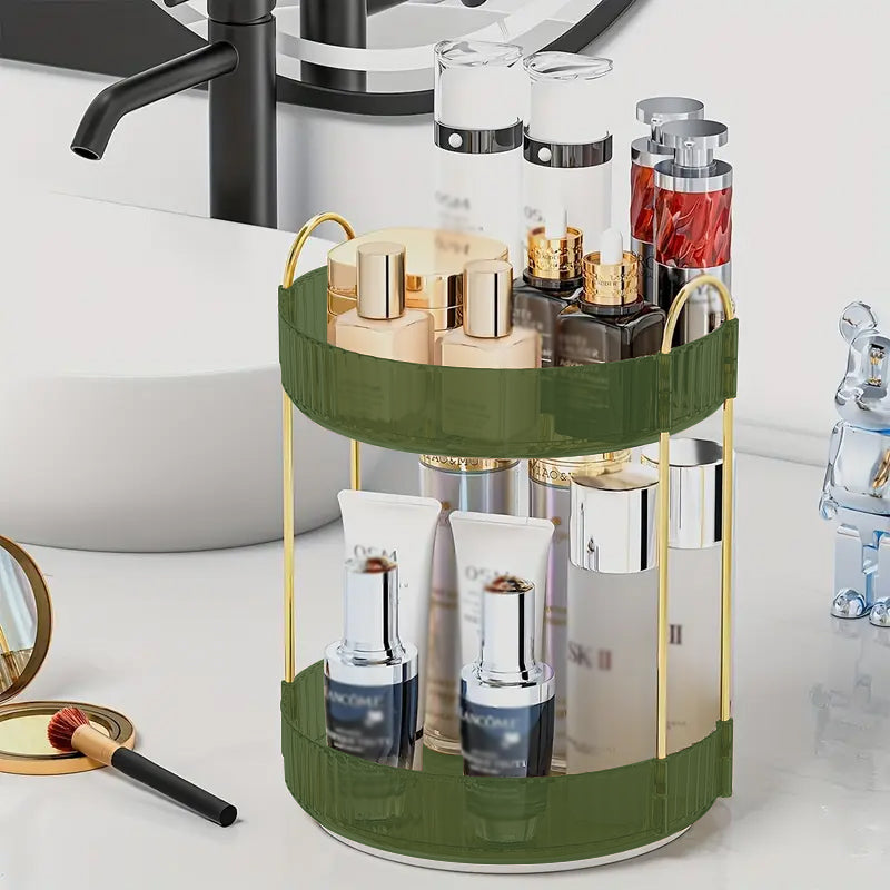 Asnews 360° Rotating Makeup Organizer, 2/3 Tier Adjustable Perfume Organizer for Dresser, Multi-Function Spinning Cosmetics Skincare Storage for Bedroom, Dresser, Countertop (Green)