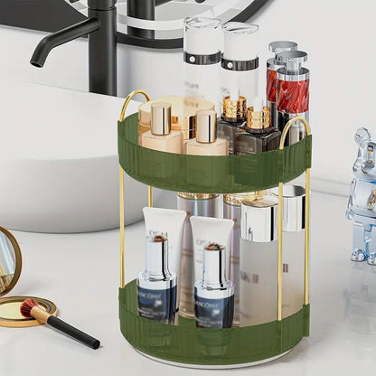 Asnews 360° Rotating Makeup Organizer, 2/3 Tier Adjustable Perfume Organizer for Dresser, Multi-Function Spinning Cosmetics Skincare Storage for Bedroom, Dresser, Countertop (Green)