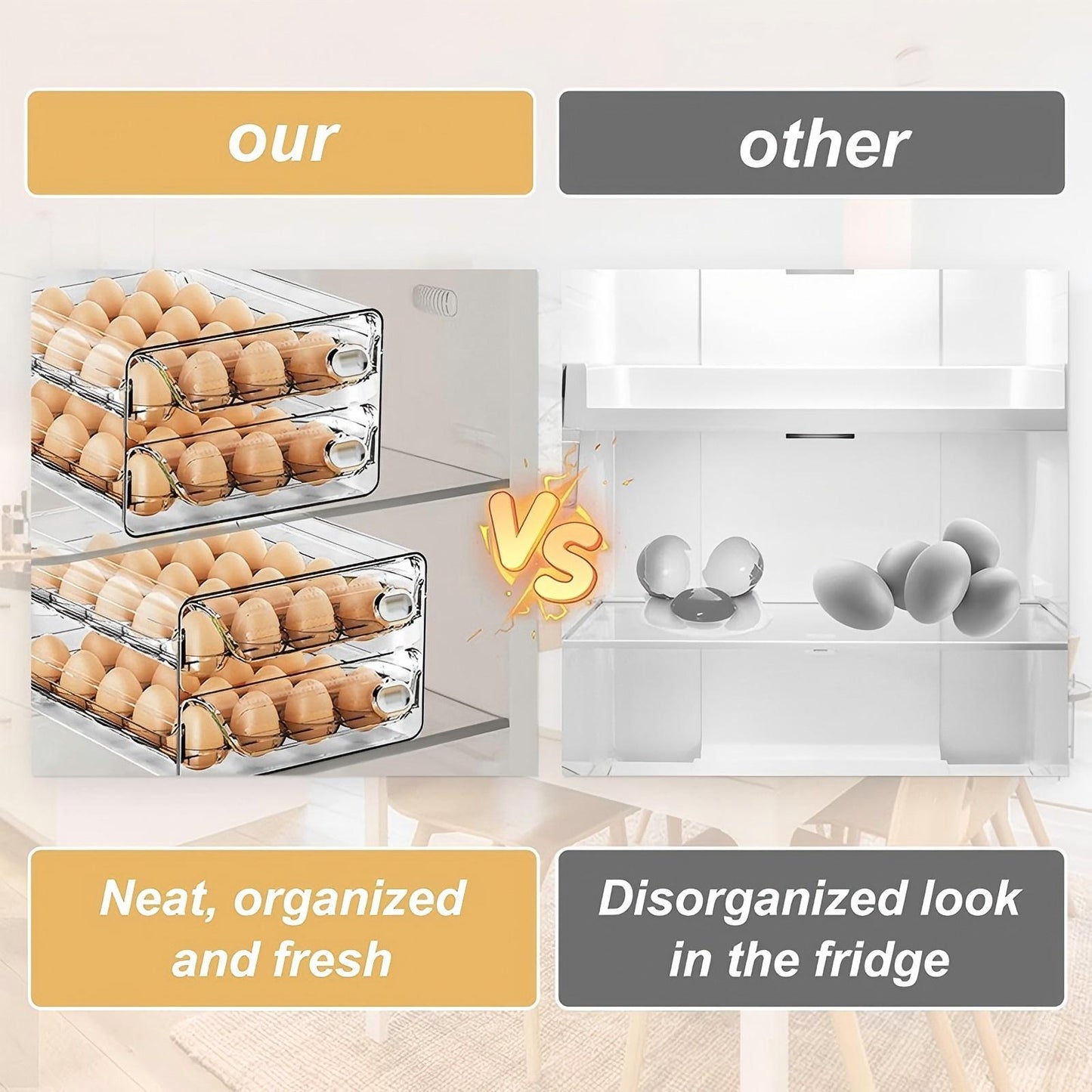 Asnews 40/60 Eggs Organizer for Refrigerator, Large Egg Holder for Fridge, Clear Plastic Container Drawer for Egg