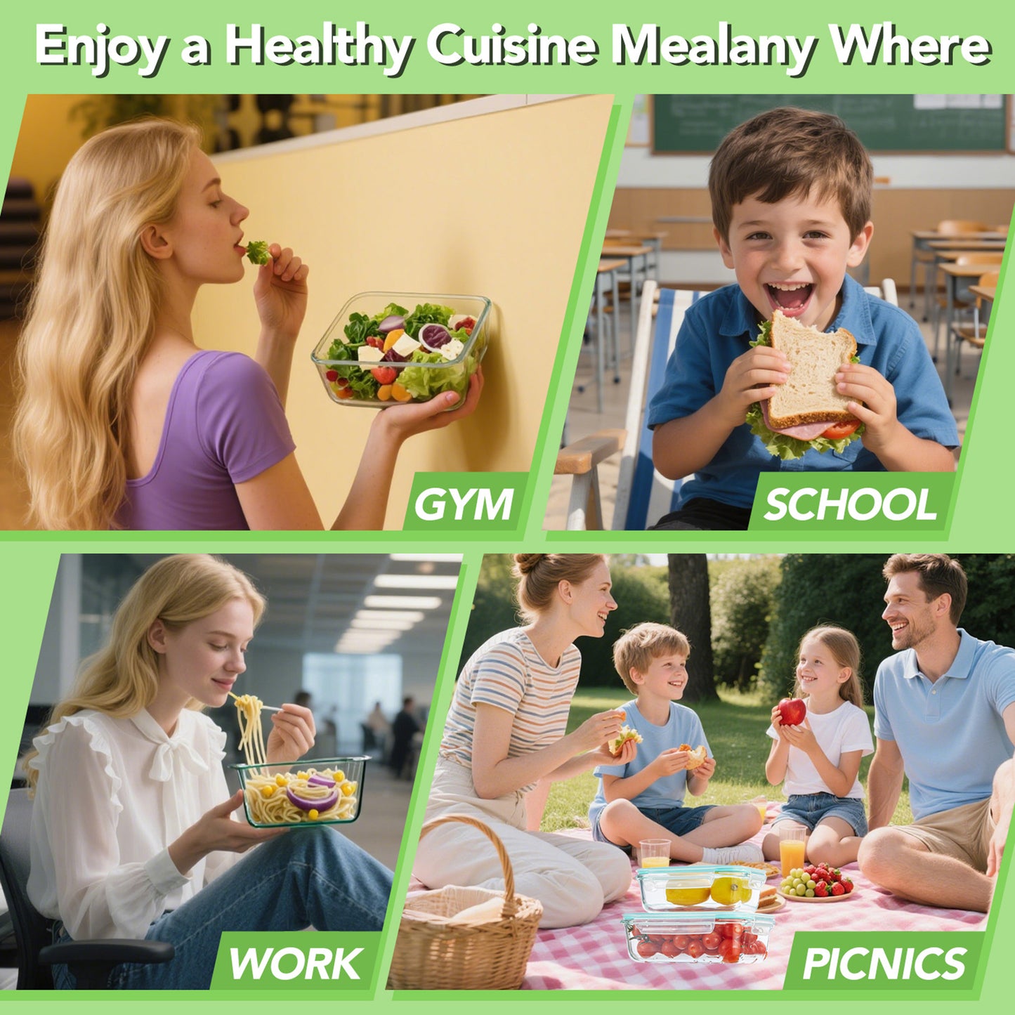 Asnews 16Pcs Glass Food Storage Containers with Lids Set, Airtight Bento Boxes, for Microwave, Oven, Freezer and Dishwasher Safe